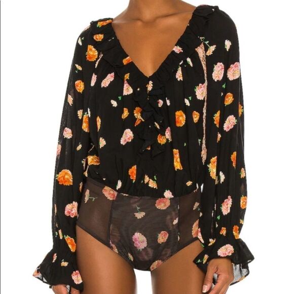 Free People Poppy Floral V-Neck Bodysuit size XS - Picture 1 of 6